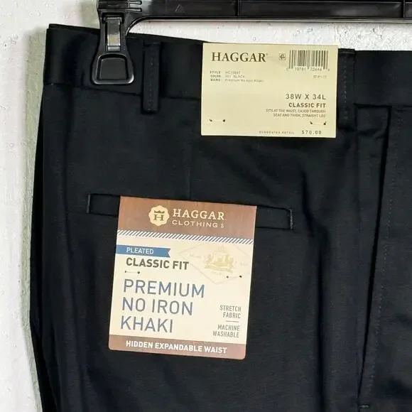 Haggar Men's Iron Free Premium Khaki Classic-Fit Pleated black 38x34 $70 - Picture 4 of 9